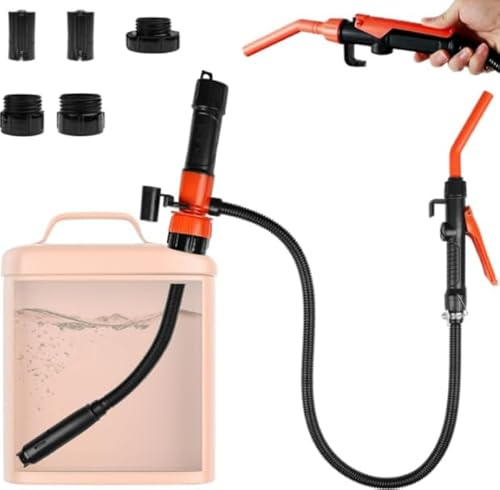 WODHMIEY Elektrische Öl- und Flüssigkeitspumpe mit Auto-Stopp, 9 L/min, flexibler Ansaug- & Auslassschlauch, 3 Adapter, für Benzin, Heizöl, Wasser, Aquarium, 10–25 L Kanister, Batteriebetrieben