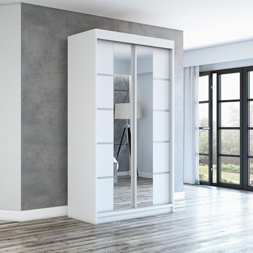 A&J MöbelLand Schwebetürenschrank ERA Kleiderschrank 2-türig mit Spiegel, Garderobe 120 cm (Weiß/Weiß/Weiß)