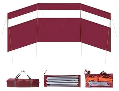 Pare-vent de plage Pare-vent de camping en plein air, pare-brise poêle, abri plage, écran, for extérieur avec fenêtre(Red Wine)
