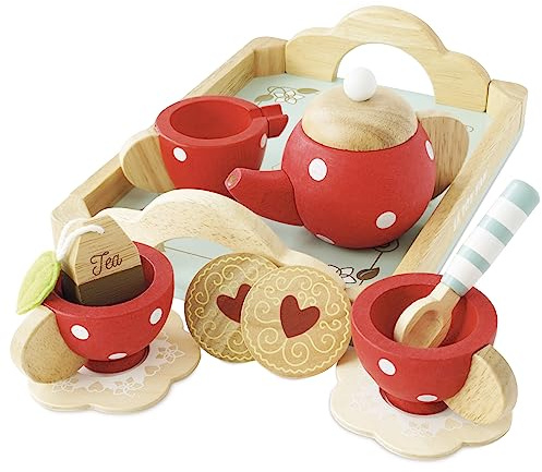 Le Toy Van – Honeybake Tee-Set Rollenspiel aus Holz für Kinder, mit Teekanne, Tablett, Tassen und Untersetzern | Nachmittagstee Rollenspiel für Mädchen