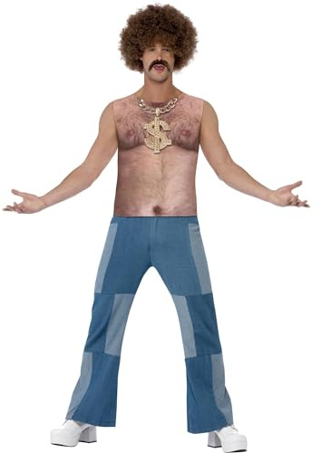 Smiffys, Herren Haarige Brust Kostüm, Shirt mit Sublimationsaufdruck, Größe: L, 43514