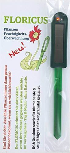 Floricus NEU Grün (lang) - in peppiger Hülle - div. Farben - keiner reagiert schneller - Perfekter Solar-Feuchtigkeitsmesser/Gießanzeiger für Ihre Pflanzen - IN- und Outdoor geeignet