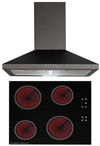 SIA 60cm Black 4 Zone Touch Control Ceramic Hob And Pyramid Chimney Cooker Hood