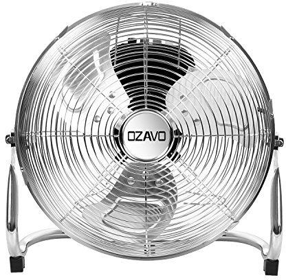 OZAVO Ventilatore da Terra Industriale in metallo, 3 Velocità, Potente 100W, Air Turbo per una Ventilazione Efficace per Soggiorno e Ufficio, Argentato