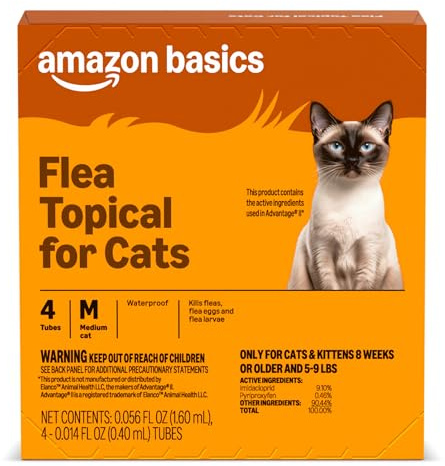 Amazon Basics Topical Flea Treatment for Medium Cats (5-9 Pounds), 4 Count, Packaging May Vary