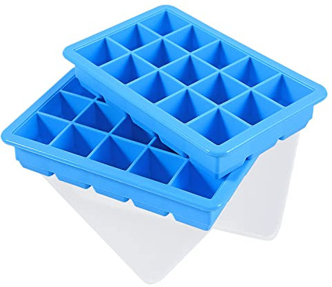 LessMo 2 Piezas Bandeja Grande, Silicona para Cubitos de Hielo de con Tapa, Apilables y Que Ahorran Espacio, Certificación LFGB Sin BPA para Bebidas y Alimentos para Bebés 3-azul