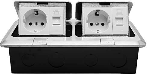 Einbausteckdose Bodensteckdose, 2 Steckdosen + 1 Netzwerk + 1 Telefonkabel, versenkbar Steckdose Fußbodensteckdose, für Boden Tisch Büro Arbeitsplatte Restaurant