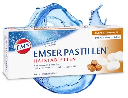 Emser Pastillen Salted Caramel Halstabletten bei Halsreizung, 30 Stück | Bei Halsschmerzen, Husten & starker Stimmbelastung, für Kinder und Erwachsene, mit Salted-Caramel-Geschmack