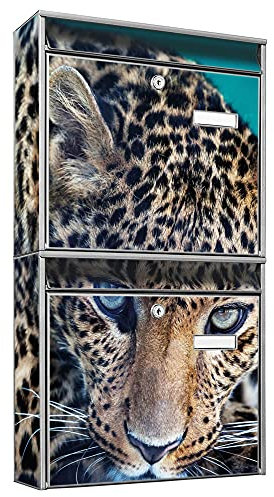 banjado Briefkastenanlage 2 Fach - 2 Briefkästen 36x64x10cm groß - Doppelbriefkasten Set - Namensschild, 2 Schlüssel, Montagematerial - Stahl verzinkt Silber - Motiv Jarmilla