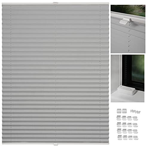 metablo Plissee nach maß Plissee mit Bohren 22 Farben Schalosien Fenster innen Faltrollos für Fenster Sicht- und Sonnenschutz Rollo für Fenster mit Bohren Silber B: 30-40 cm, H: 40-100 cm