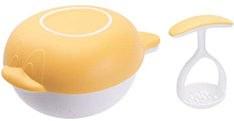 CUTIECLUB Babynahrungsmühle, 6-in-1, manuelle Mahlschüssel, multifunktionales Babypüree Kochwerkzeug, Babynahrung, Ergänzungsschleife, Schüssel gelb