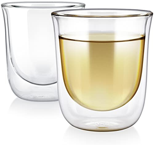 Teabloom Tulip Insulated Glasses for Tea, Coffee and other Beverages - Double Walled Heatproof Glass Maintains Drinks Hot/Cold, 8 oz (Set of Two)