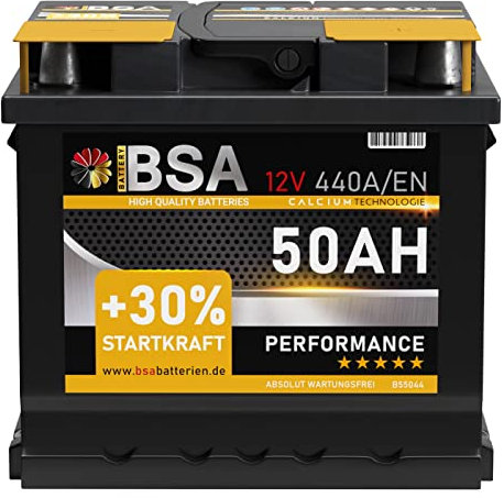 BSA Autobatterie 12V 50AH 440A/EN Starterbatterie Batterie ersetzt 44Ah 45Ah 47Ah 50Ah 40Ah mit PKW