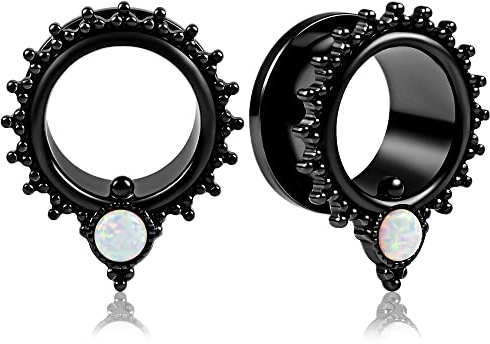 Vankula Ohr Tunnel 1 Paar Double Flared Flesh Plugs Opal Edelstahl für männer damen Ohrpiercing Gestreckte Schmuck 6mm bis 19mm
