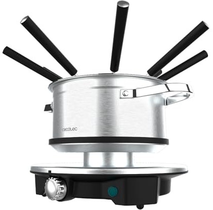 Cecotec Fondue Eléctrica para 8 Personas Fun Gourmetfondue Advance. 1500W, Capacidad 1,7L, Queso, Chocolate y Aceite, Diseño en Acero Inox, Potencia Regulable, Piezas Aptas para Lavavajillas