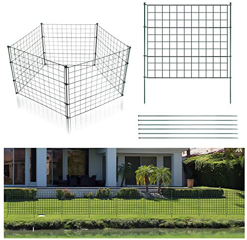Joparri Clôture d'étang, 11 pièces Set Clôture grillagée en métal, Clôture d'étang à emboîter Clôture métallique - 5 éléments de clôture 6 tiges de fixation (droit)