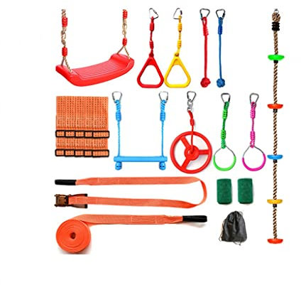 Kinder Slackline Hindernisse Set Krieger Hindernis Kurs Für Kinder, Kletterrahmen Mit Zipline, Kletterleiter, Kletterstöcke, Turnringe, Turnringe, Seilknoten