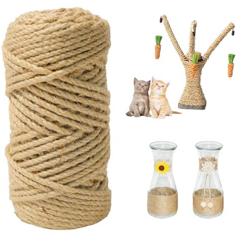 Jute String Twine, 4mm Thick Natural Garden Jute Rope, 50M/164FT 3 ply Jute Garden Twine String for Gardening, Brown Hemp Rope for Crafting Cat Scratcher Gift Wrapping Wall Hanging Decorations