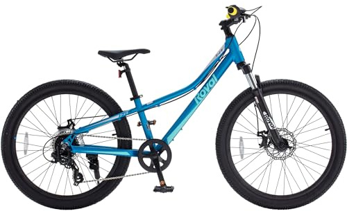 RoyalBaby 7-17 Kids Mountain Bike 24 Inch Wheels MTB Teens Sport Bicycle, Aluminium 8-Speed Hardtail Dual Disc Brakes Front Suspension Boys Girls Ages 7 to 17 Years, Blue