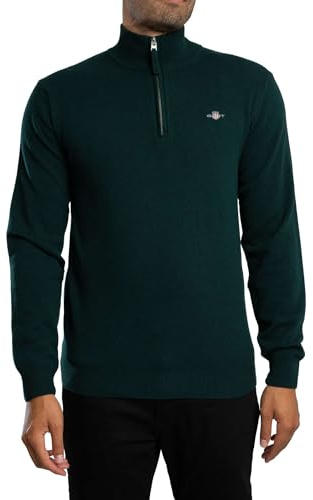 GANT Jersey de Lana de Cordero superfino para Hombre con Media Cremallera, Tartán Green, S