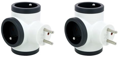 Legrand - Fiche multiprise avec 3 Prises latérales avec Terre - Blanc et Gris foncé (Lot de 2)
