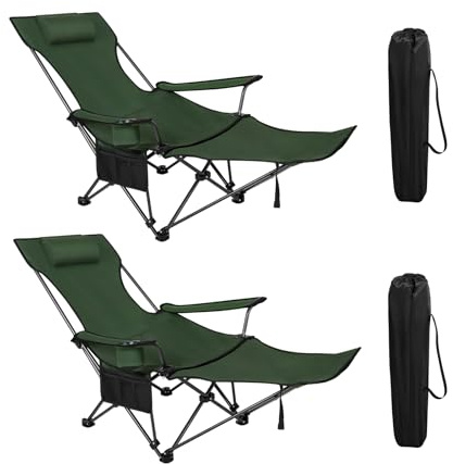 WOLTU Vikbar uppsättning av 2 campingstolar, lätt fiskestol med utdragbar fotpall och avtagbart nackstöd, bärväska för utomhusaktiviteter, grön, CPS8148gn-2