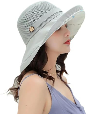 Summer Mesh Sun Hats for Women UV Protection Wide Brim Packable Beach Bucket Hat