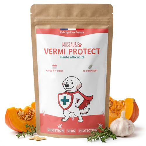 Vermi Protect – Natürliches Wurmmittel für Hunde und Katzen – Schädlingsbekämpfung auf Pflanzenbasis, wirkt gegen Würmer von Katzen und Hunden – 60 Tabletten – Museau & Co