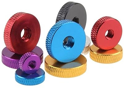 Handdrehschraube, 10 Stück, M3, M4, M5, M6, flache Rändelmutter, Aluminiumlegierung, Handmutter, Schraubenabstandshalter, Rändelmutter for FPV-RC-Modell (Farbe: Rot_M6) (Farbe: Rot-M3) ( Color : Black