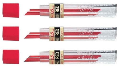 PENTEL 3 Packungen mit 12 Minen rot 0,5 mm für Druckbleistift
