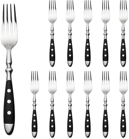 Alata Tafelgabeln 12 Stück, Edelstahl Modernes Schwarzen Griffen Speisegabel-Set, Gabeln und Löffel Besteck, ideal für Hause Restaurant Festspiel Im Freien Brautpaar, Serie Berlin