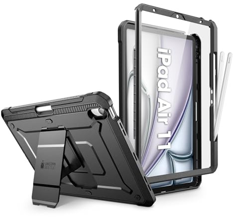 SUPCASE for iPad Air 11 Inch Case 6th Generation M2 2024, [Built-in Screen Protector & Pencil Holder & Stand] Full-Body Rugged Cover for iPad Air 6th/5th/4th Gen (11/10.9 Inch, 2024/2022/2020), Black
