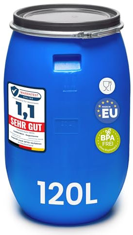 Garronda tanica di plastica da 120 litri, realizzata in HDPE per uso alimentare, adatta come serbatoio acqua per il giardino, contenitore per alimenti, bidone plastica universale GD-0078, Blu