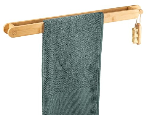 eluno Grand porte-serviettes en bambou au design naturel, idéal pour la cuisine et la salle de bain, convient pour les serviettes de bain et les serviettes, à coller avec de la colle 3M ou pour percer
