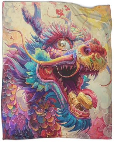 Chinese Drache Kuscheldecke 50x60inch(127x152cm),weich & Warm,extra Flauschig Als Sofadecke Autotoon Style Wohndecke Yogadecke Tagesdecke,Plüsch Sofaüberwurf