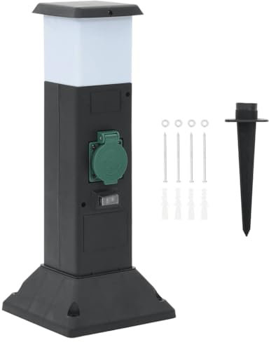 XGWKCNV Furniture Select-Outdoor Steckdosensäule mit Lampe und Erdspieß, 2-fach, 16x16x39,5 cm