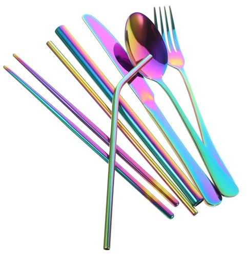 CIYODO Küchenzubehör Besteckset Aus Edelstahl Mit Etui Für Camping Picknick Und Partys Inklusive Gabeln Und Löffeln