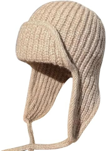Cozylkx Gestrickte Trappermütze Für Damen, Winter Bomber Mütze Mit Ohrenklappen, Winddicht, Warm, Ski-Skull-Cap