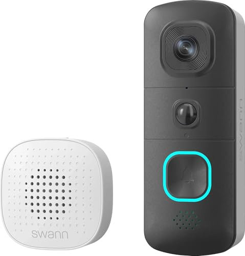 Swann 2K EVO Wireless Video Doorbell, Wi-Fi Security Camera, SwannShield Voice Assistent, Two-Way Audio, Motion Detection, Night Vision, Cloud Storage, Home Surveillance, SWIFI-SEVDBC-EU