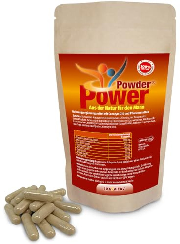 PowerPowder Kapseln 90 Kapseln, Aus der Natur für den Mann, mit schwarzes Maca Wurzel Pulver-, Cordyceps-, Schisandra-, Klettenwurzel-, und anderen Pflanzen-Extrakten, Coenzym Q10 vegan
