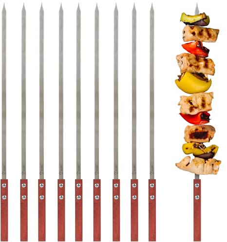 BBQ-Toro Spiedini per barbecue in acciaio inox con manico in legno (10 pezzi) | 50 cm | spiedi per shish kewers | Mangal shish kebab, girarrosto | accessori per barbecue, spiedini di carne