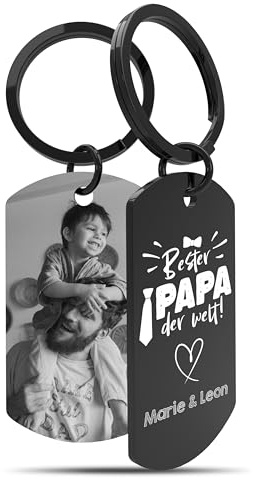 Meinearmbänder Personalisierter Schlüsselanhänger mit Foto & Gravur, Schwarz/Weiß Bild – Geschenk für Mama, Papa, Partner, Oma – Schlüsselanhänger mit Namen & Bild – Für besondere Anlässe & Jahrestage