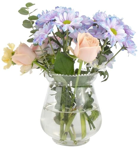 DARENYI Clear Flower Vase 16cm Small Glass Vase for Living Room, Bedroom, Bathroom, Kitchen, Office