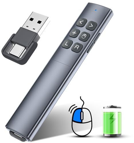 Clicker de presentación con Air Mouse – USB C Wireless Presenter Remote Clicker con puntero, RF 2,4 GHz PowerPoint Clicker para presentación