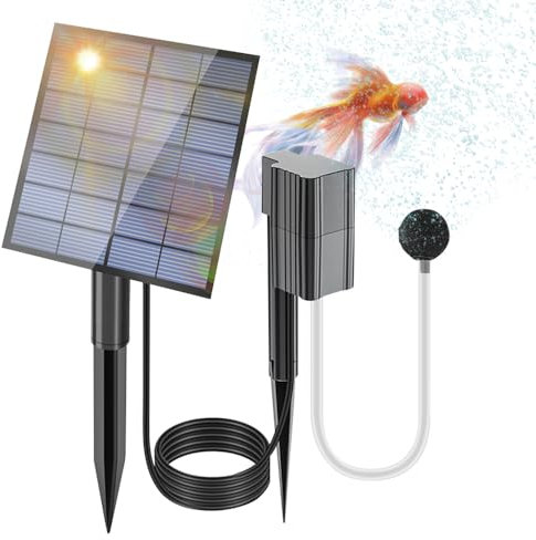 Aeratore per laghetto a energia solare con flusso 0,6 l/min, cavo, tubo da 1,5 m, pannello 7 V/2,5 W, nessuna batteria necessaria per laghetti e acquari