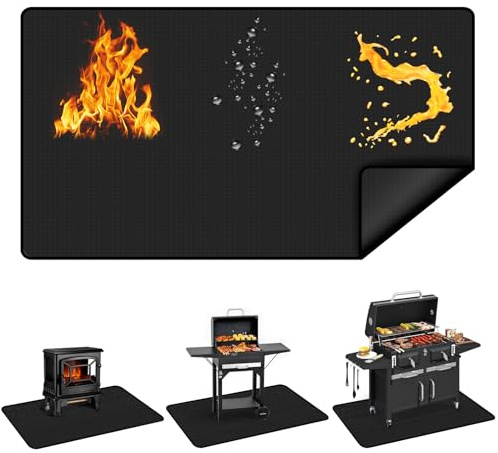 Richhakka Tapis Anti Feu 180x100CM Double Face pour Barbecue Sol Extérieur, Tapis Ignifuge en Fibre de Verre avec Revêtement Silicone pour Cheminée Incinerateur Grill Gaz Charbon Foyer et Terrasse