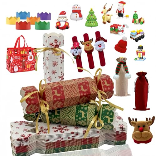 15 Pack Cracker Gift Boxes with Novelty Gifts Hats Riddle Cards,Diy Crackers Presents Extra Large Pack for Christmas Cracker Kits,Build Your Own Cracker for Crafting Fun Family Xmas Dinner Party Decor