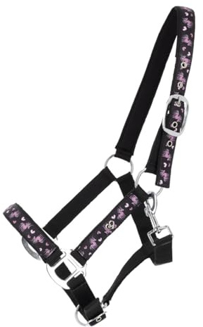 NETPROSHOP Weich gepolstertes Halfter Einhorn 2-Fach verstellbar schwarz-pink Shetty Pony Cob Full, Groesse:Pony, Farbe:Einhorn