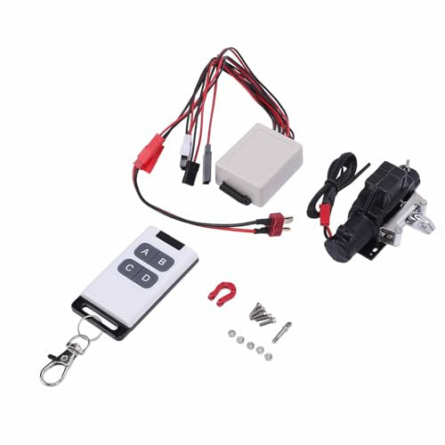 CHICIRIS Treuil de Voiture RC à échelle 1/10, Construction en Alliage d'aluminium, Treuil sur Chenilles télécommandé pour SCX10 D90 D110 avec Une capacité de Charge de 3 Kg (Black)