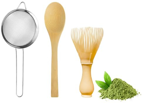 Matcha Set,Matcha Besen,Chasen,Matchabesen 3-Teiliges Set Für Teezeremonie,Getränk,Matcha-Zeremonie,Japanisches Matcha-Zubehör,Mit Matcha-Löffel Und Matcha-Sieb